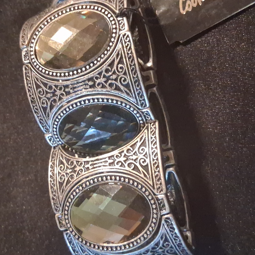 Cookie Lee Intricate Silver Bracelet with Dark Gems